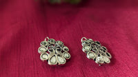 Silver Oxidized White Stone Rajasthani Fish Hook Stud Earring