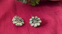 Silver Oxidized White Stone Rajasthani Fish Hook Stud Earring