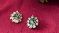 Silver Oxidized White Stone Rajasthani Fish Hook Stud Earring