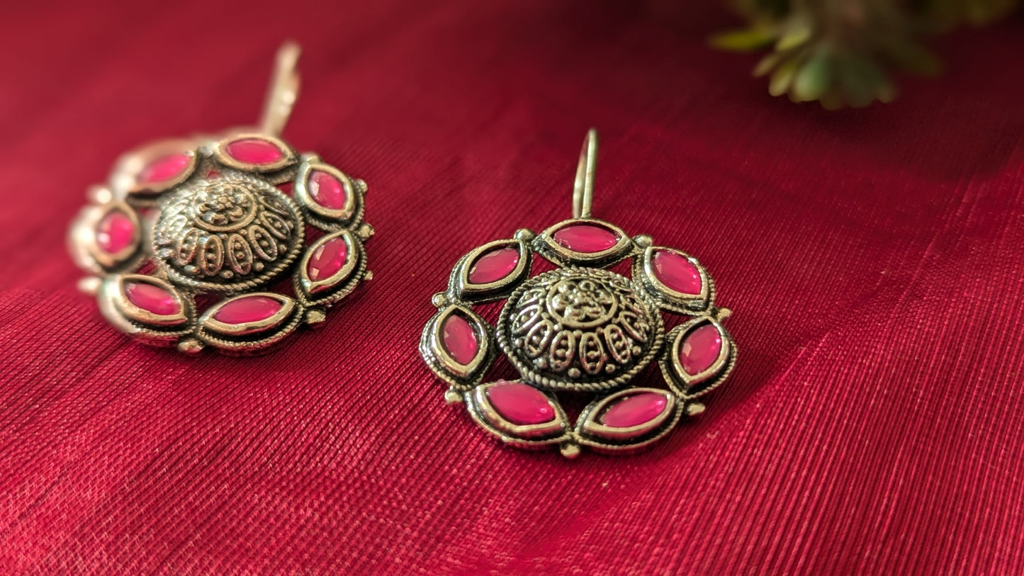 Silver Oxidized Kundan Hook Earrings