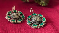 Silver Oxidized Kundan Hook Earrings