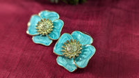 Blue Flower Anti Tarnish Gold Plated Stud Earrings