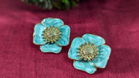 Blue Flower Anti Tarnish Gold Plated Stud Earrings