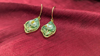 Vintage Leaf Shape Pistachio Pearl Drop Earrings