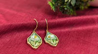 Vintage Leaf Shape Pistachio Pearl Drop Earrings