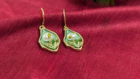 Vintage Leaf Shape Pistachio Pearl Drop Earrings