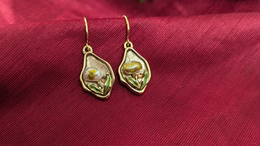 Vintage Leaf Shape Brown Pearl Drop Earrings