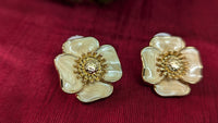 Flower Shape Gold Plated Beige Color Stud Earrings