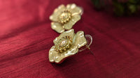 Flower Shape Gold Plated Beige Color Stud Earrings