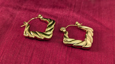 Gold Plated Square Twisted Stainless Steel Hoop Earrings