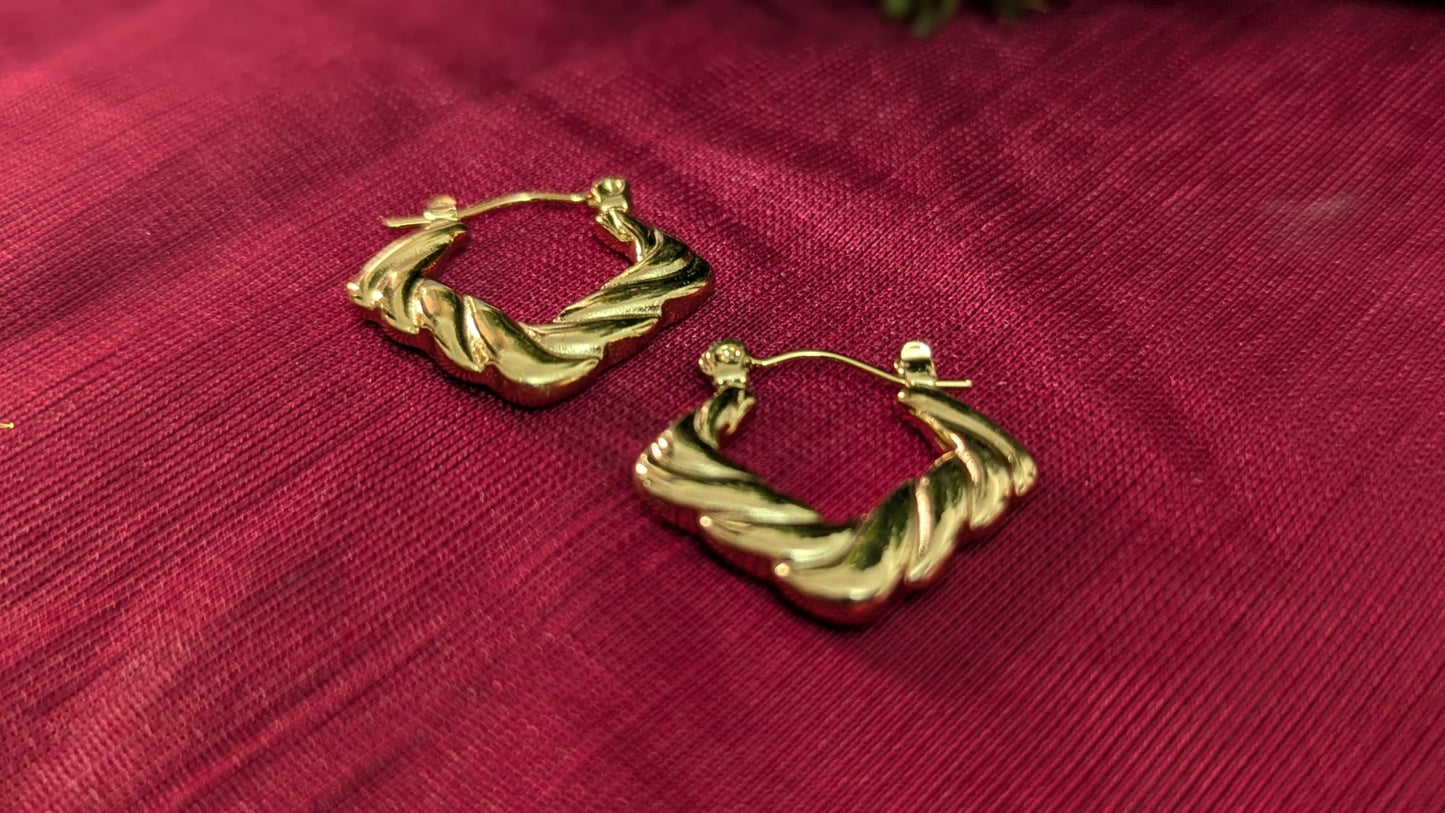 Gold Plated Square Twisted Stainless Steel Hoop Earrings