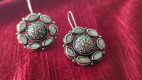 Silver Oxidized Kundan Hook Earrings