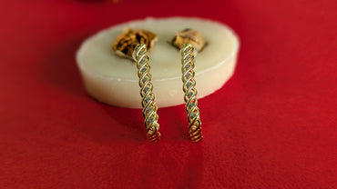 Gold Plated Diamond Studded Rectangle Half Hoop Earrings