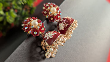 Traditional Meenakaari Maroon Jhumkas