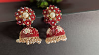 Traditional Meenakaari Maroon Jhumkas