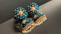 Gold Toned Blue Meenakari Jhumkas