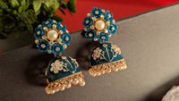 Gold Toned Blue Meenakari Jhumkas