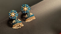 Gold Toned Blue Meenakari Jhumkas