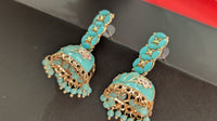 Light Blue Dome Shaped Traditional Meenakari Jhumkies