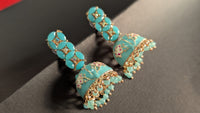 Light Blue Dome Shaped Traditional Meenakari Jhumkies