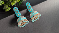 Light Blue Dome Shaped Traditional Meenakari Jhumkies