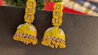 Yellow Dome Shaped Meenakari Traditional Earrings