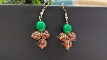 Handmade Green and Crystal Firefly Beads Drop Earrings