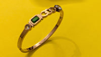 Gold Plated Green Rectangle Stone Joanne Metal Barcelet