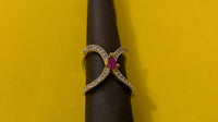 Gold Plated Pink And White Diamond Studded Ring