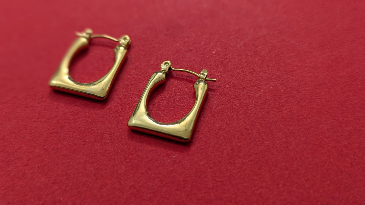 Stainless Steel Square Shape Gold Plated Hoop Earring