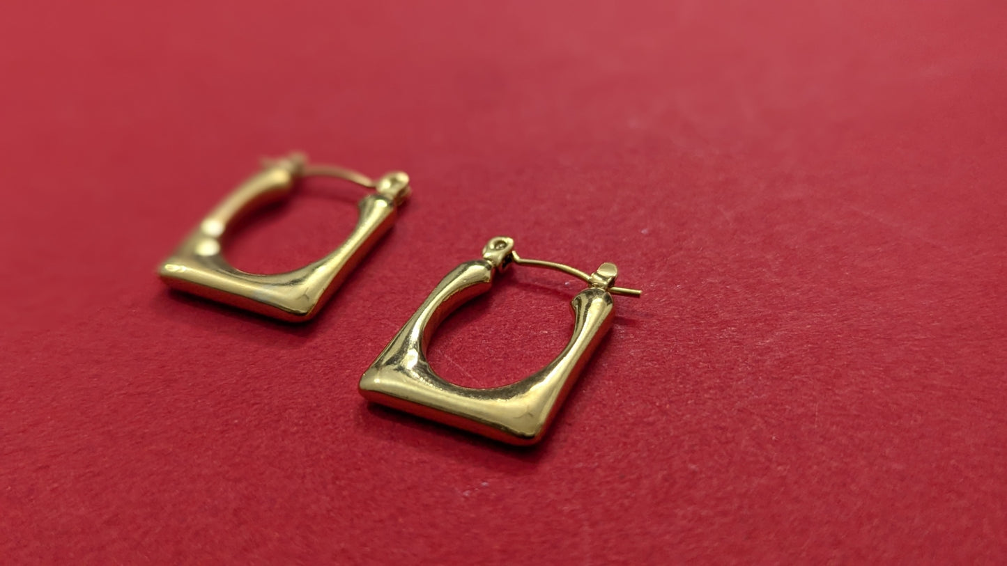 Stainless Steel Square Shape Gold Plated Hoop Earring