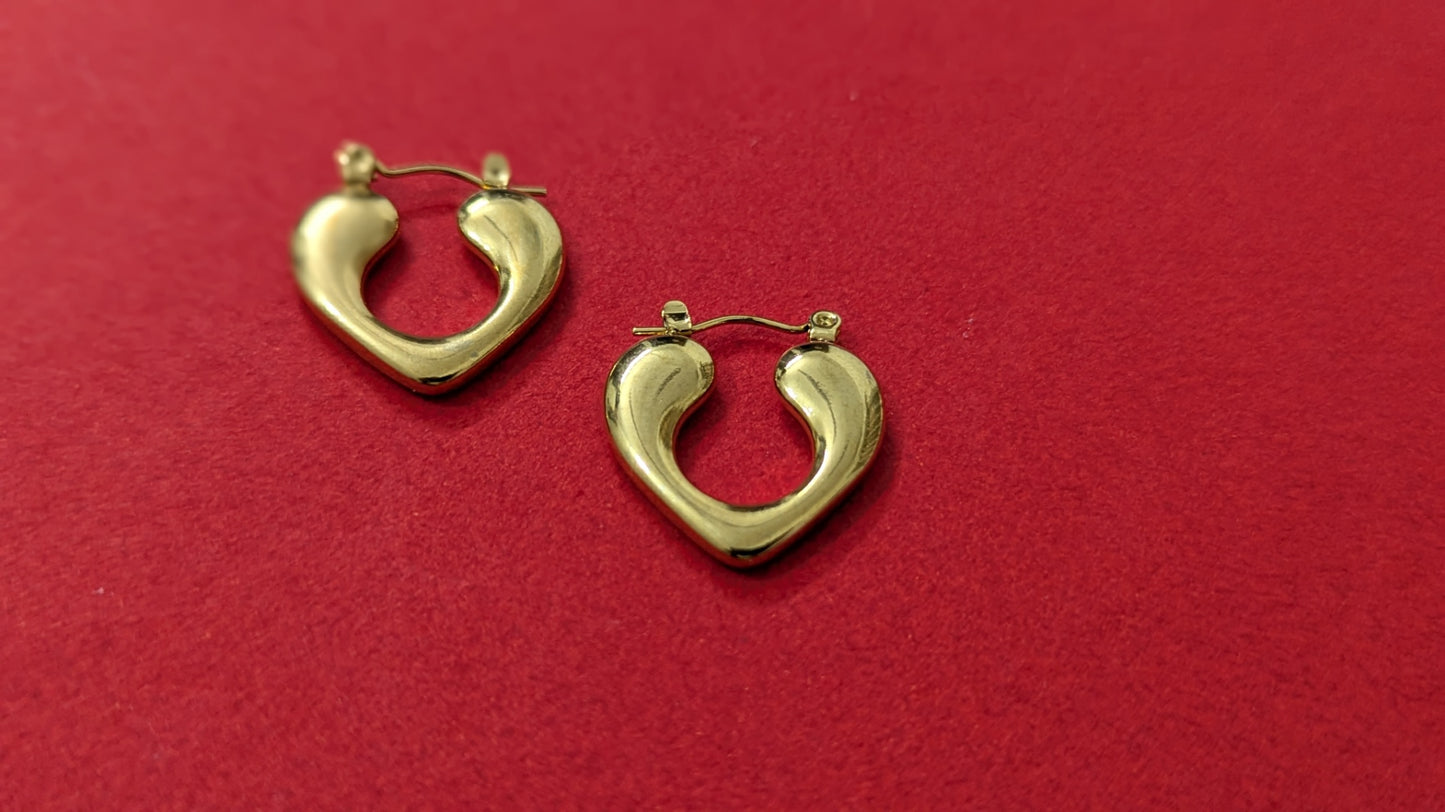 Gold Plated Heart Hoop Earrings Stainless Steel