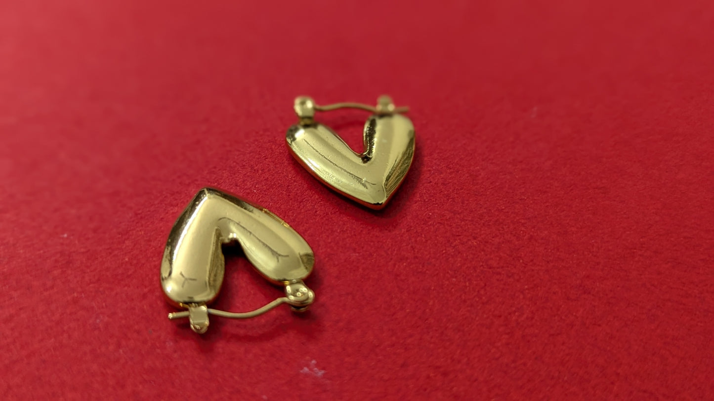 Gold Plated  Stainless Steel Balloon Heart Shape Hoop Earring