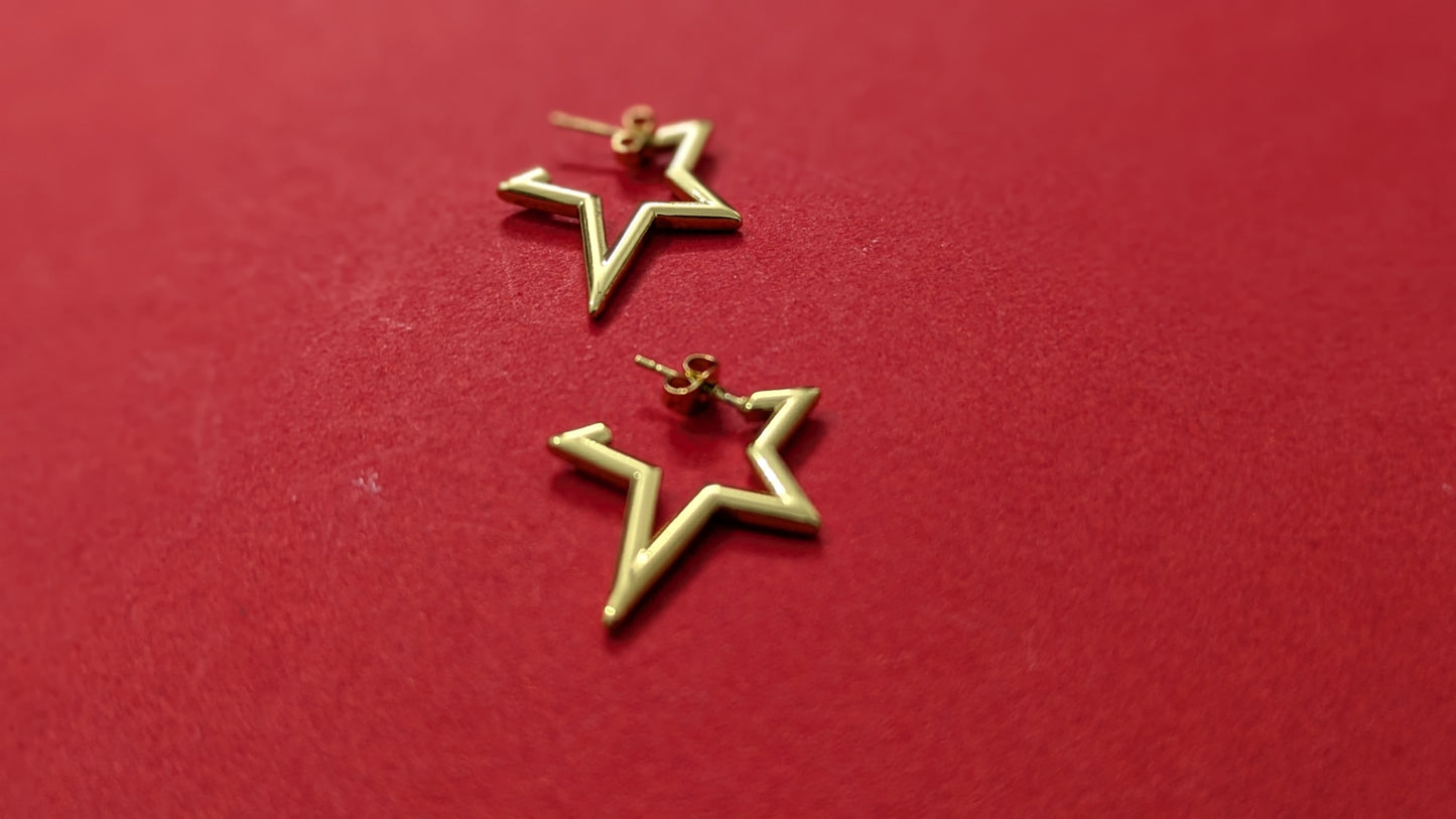 Stainless Steel Gold Plated Star Shape Hoop Earring