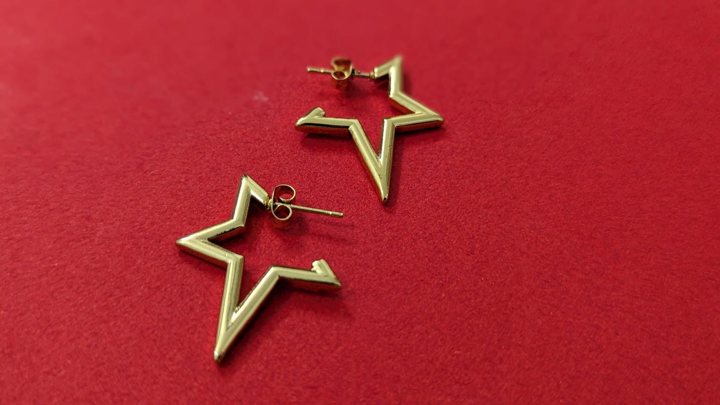 Stainless Steel Gold Plated Star Shape Hoop Earring