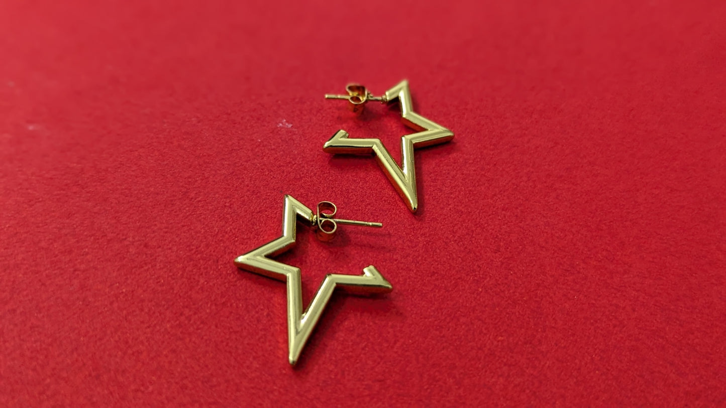 Stainless Steel Gold Plated Star Shape Hoop Earring