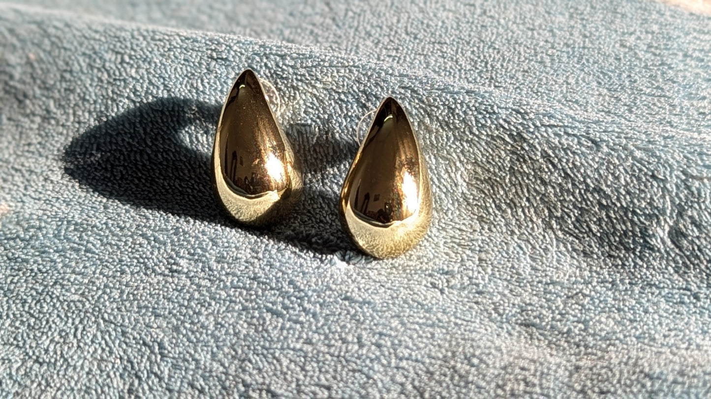 Gold Plated Anti Tarnish Tear Drop Big Stud Earrings