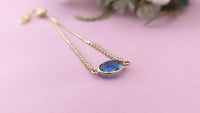 Oval Blue Crystal Stone Gold Chain Bracelet With CZ Diamonds