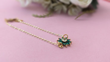 Green Crystal Stone Flower Shaped Gold Chain Bracelet