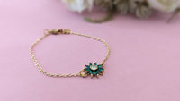 Green Crystal Stone Flower Shaped Gold Chain Bracelet