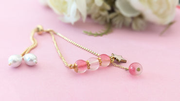 Pink Glass Beads Anti Tarnish Chain Bracelet