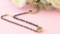 Anti Tarnish Hand Mangalsutra Bracelet With Black Beads Chain & Brown Crystal Stone