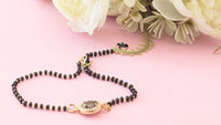 Anti Tarnish Hand Mangalsutra Bracelet With Black Beads Chain & Brown Crystal Stone