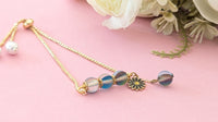 Blue Glass Beads Anti Tarnish Gold Plated Chain Bracelet With Flower Charm