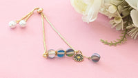 Blue Glass Beads Anti Tarnish Gold Plated Chain Bracelet With Flower Charm