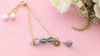 Blue Glass Beads Anti Tarnish Gold Plated Chain Bracelet With Flower Charm