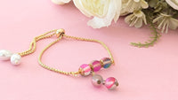 Pink Glass Beads Anti Tarnish Gold Plated Chain Bracelet