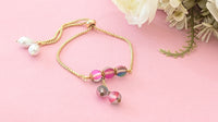 Pink Glass Beads Anti Tarnish Gold Plated Chain Bracelet