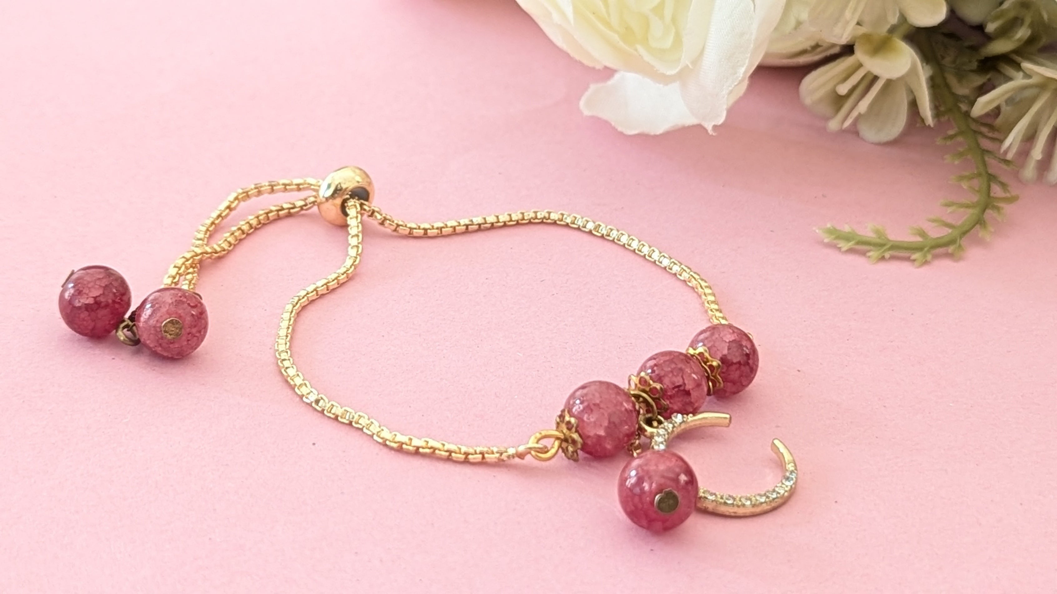 Red Glass Beads Anti Tarnish Gold Plated Chain Bracelet