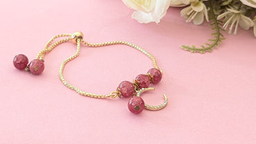 Red Glass Beads Anti Tarnish Gold Plated Chain Bracelet